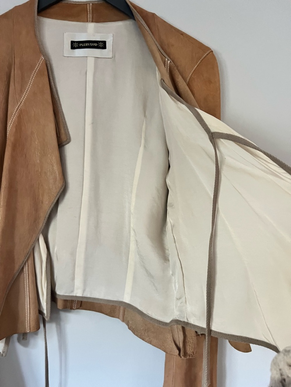 Plein Sud Cognac Leather Draped Jacket - Picture 6 of 9